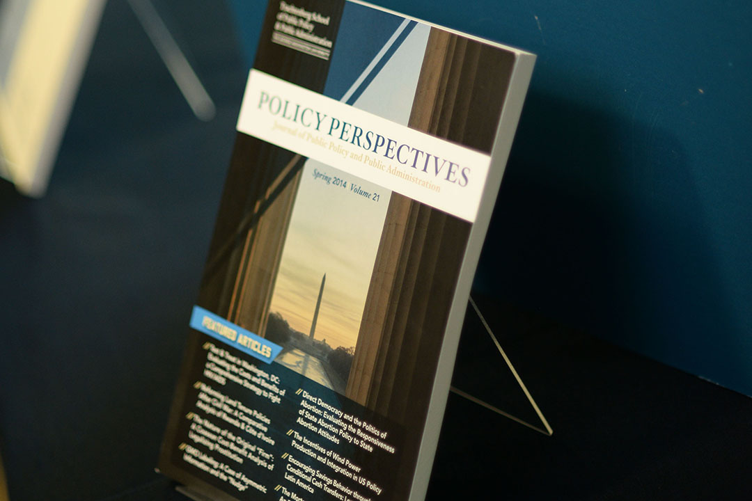 A printed issue of Policy Perspectives, the Trachtenberg School of Public Policy and Public Administration journal